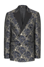 Floral Double-Breasted Peak Tuxedo- Navy