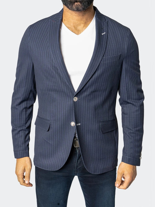 Unconstructed Stretch Pinstripes Blazer - Navy