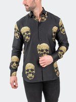 Gold Skull Long Sleeve Shirt - Black