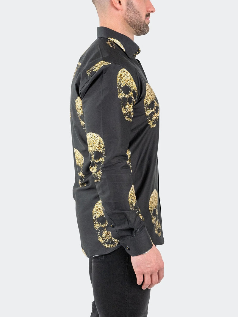 Gold Skull Long Sleeve Shirt - Black