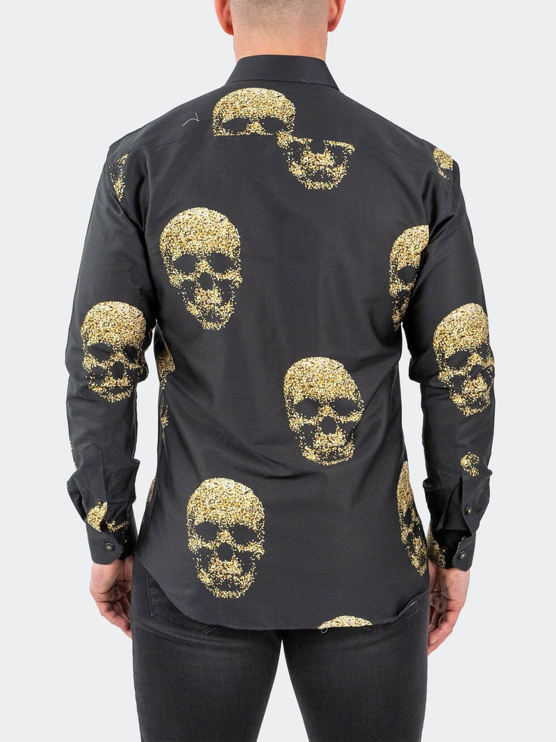 Gold Skull Long Sleeve Shirt - Black