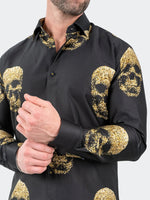 Gold Skull Long Sleeve Shirt - Black