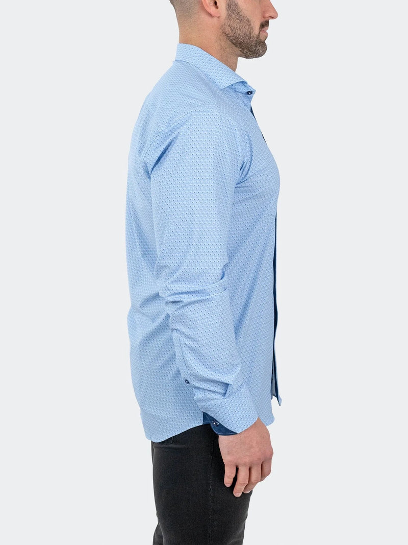 Geo Printed Performance Long Sleeve Shirt - Blue