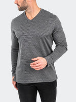 Printed V-Neck Knit Long Sleeve - Grey