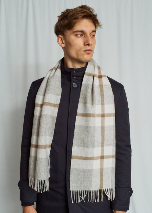 Lambswool Plaid Scarf - Light Grey