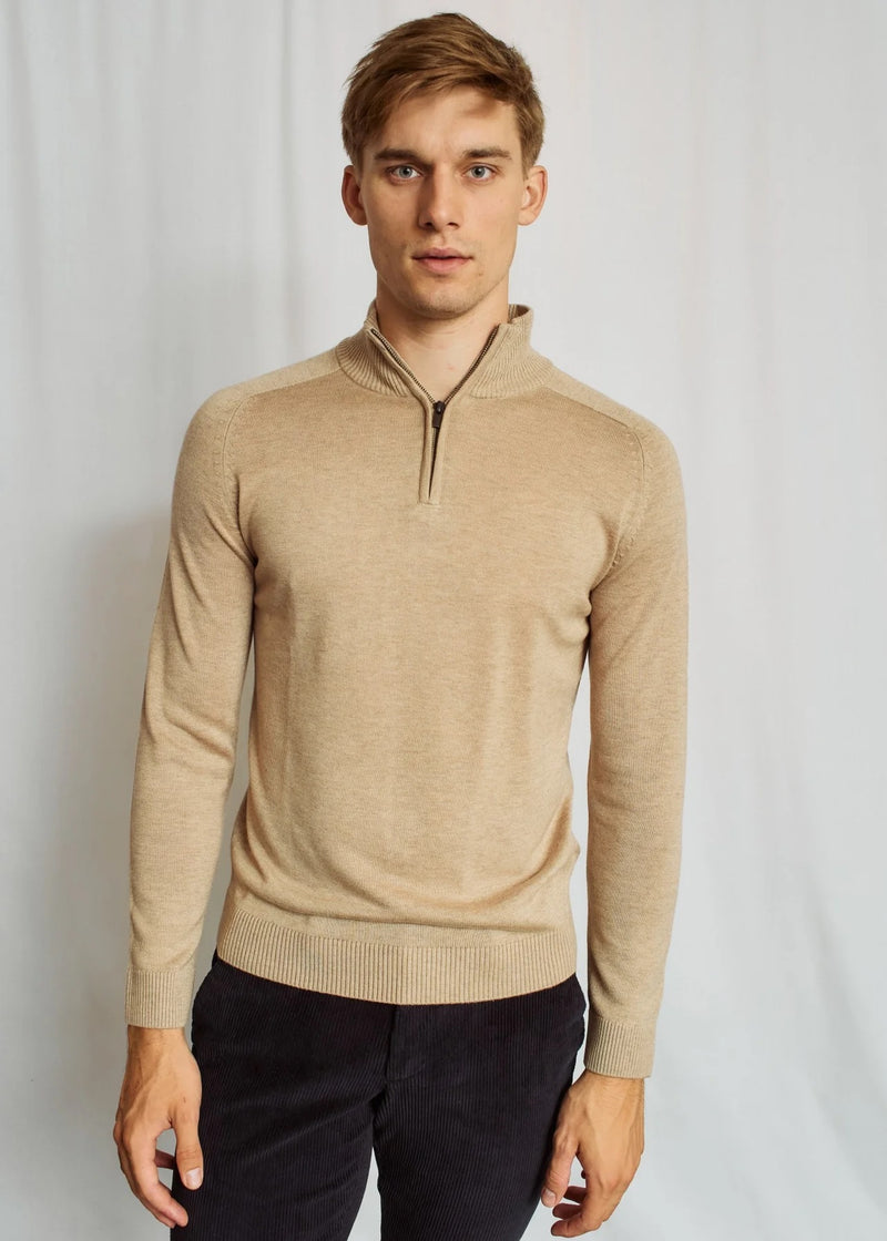 Extrafine Merino Wool Quarter Zip - Sand