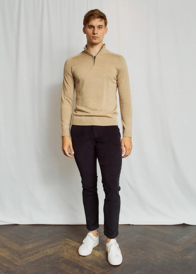 Extrafine Merino Wool Quarter Zip - Sand