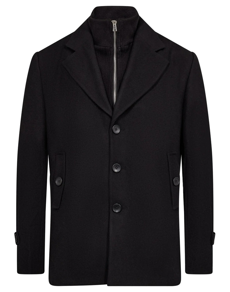 Stand Collar Insert Coat - Black