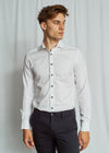 Slim Fit | Solid Textured Long Sleeve Shirt with Navy Buttons - White