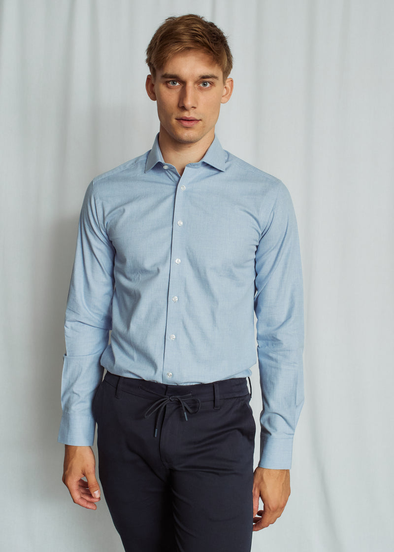 Modern Fit | Melange Twill Cotton Shirt - Light Blue