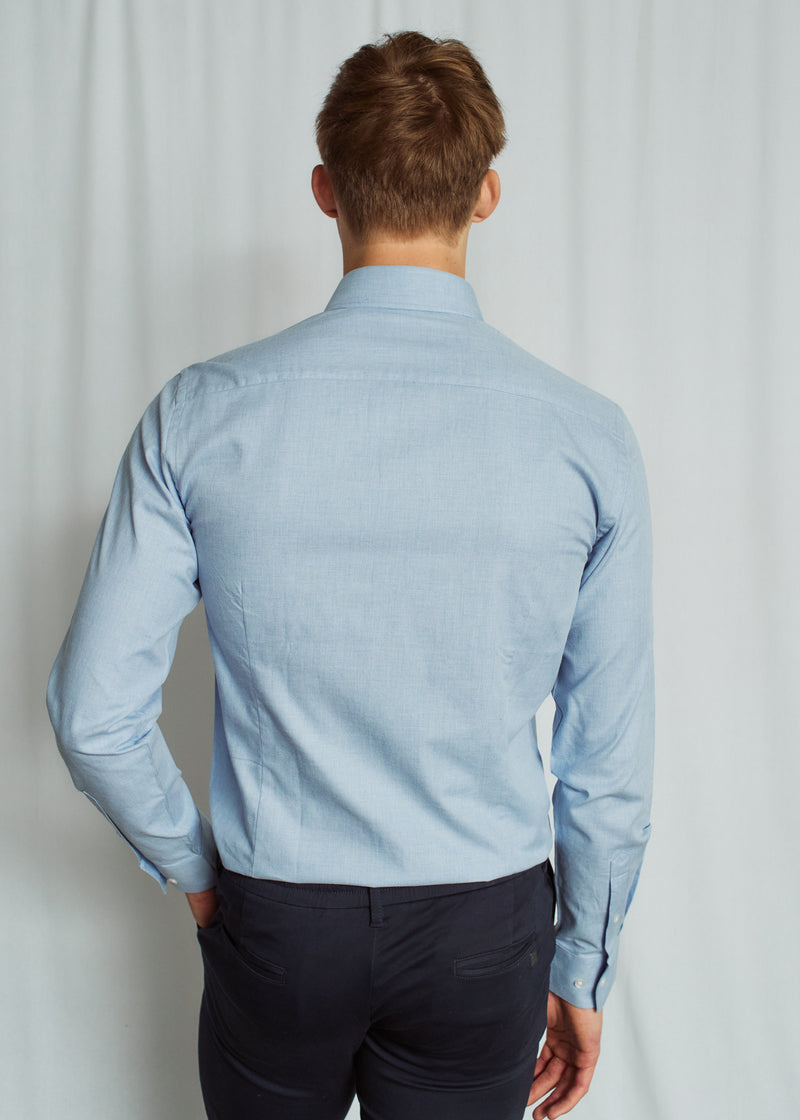 Modern Fit | Melange Twill Cotton Shirt - Light Blue