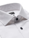 Modern Fit | Solid Textured Long Sleeve Shirt with Navy Buttons - White