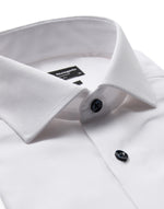 Modern Fit | Solid Textured Long Sleeve Shirt with Navy Buttons - White