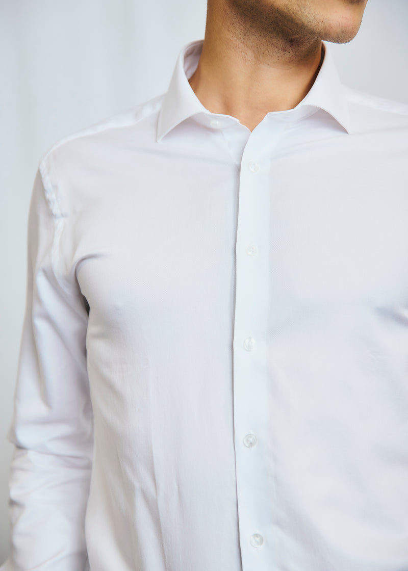 Modern Fit | Solid Textured Long Sleeve Shirt - White