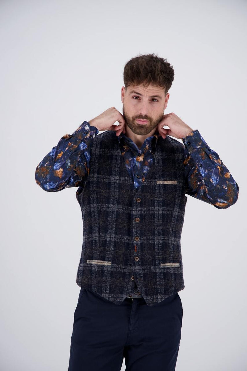 Wool Check Vest - Navy