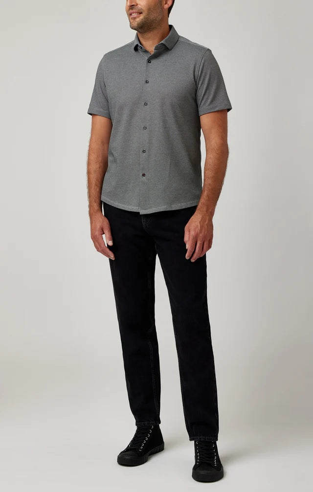 2-Tone Pique Short Sleeve Shirt - Black