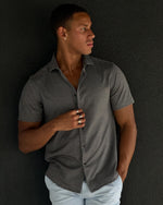 2-Tone Pique Short Sleeve Shirt - Black