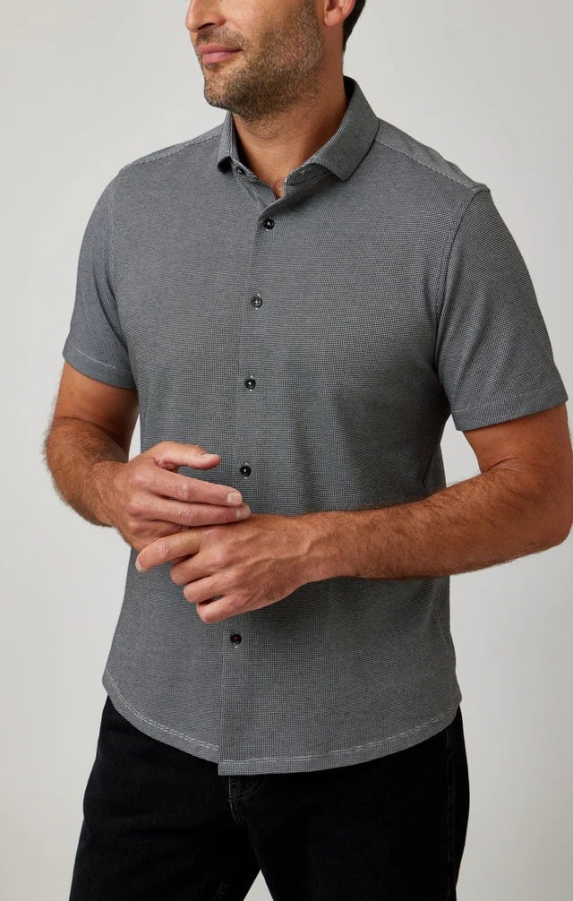 Dry Touch | Pique Textured Short Sleeve Shirt - Two-Tone Black