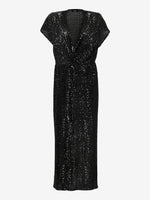 Gather Sequin Long Dress - Black