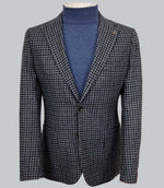 Italian Wool Check Patch Pocket Blazer - Navy