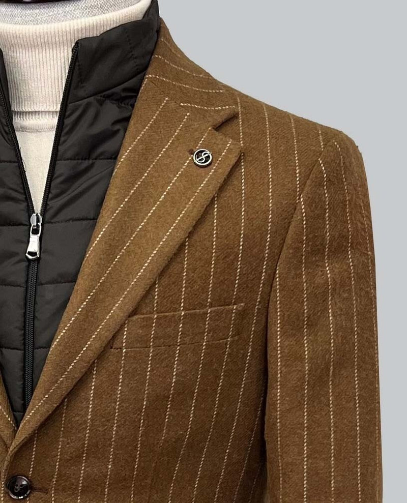 Striped Blazer with Removable Vest Insert  - Camel