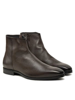 Grainy Leather Two Tone Boots - Dark Brown