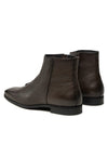 Grainy Leather Two Tone Boots - Dark Brown