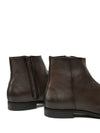 Grainy Leather Two Tone Boots - Dark Brown