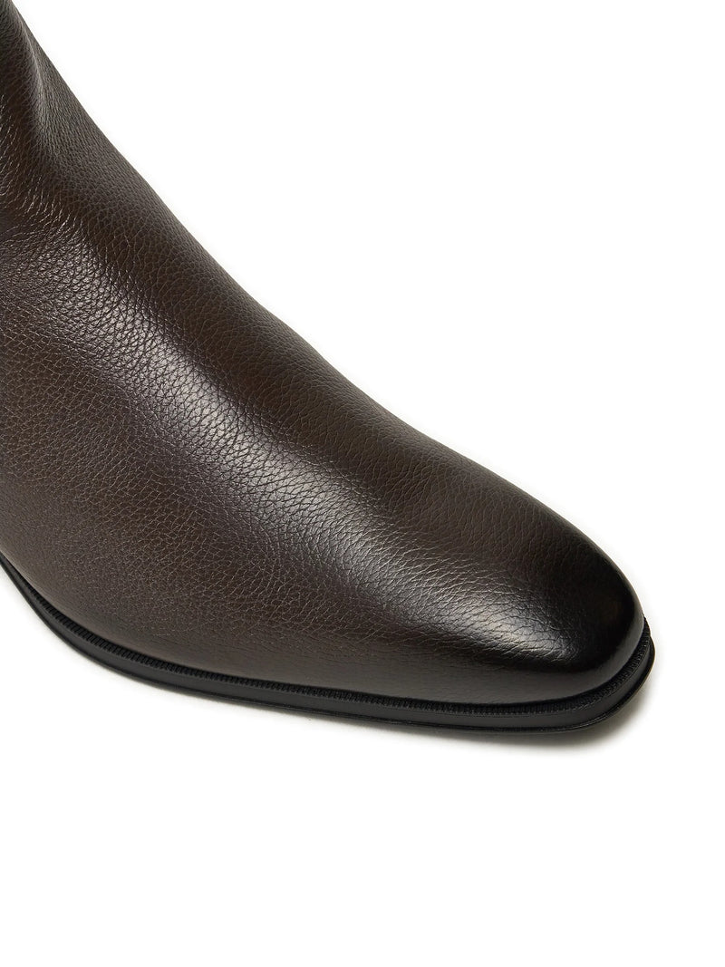 Grainy Leather Two Tone Boots - Dark Brown