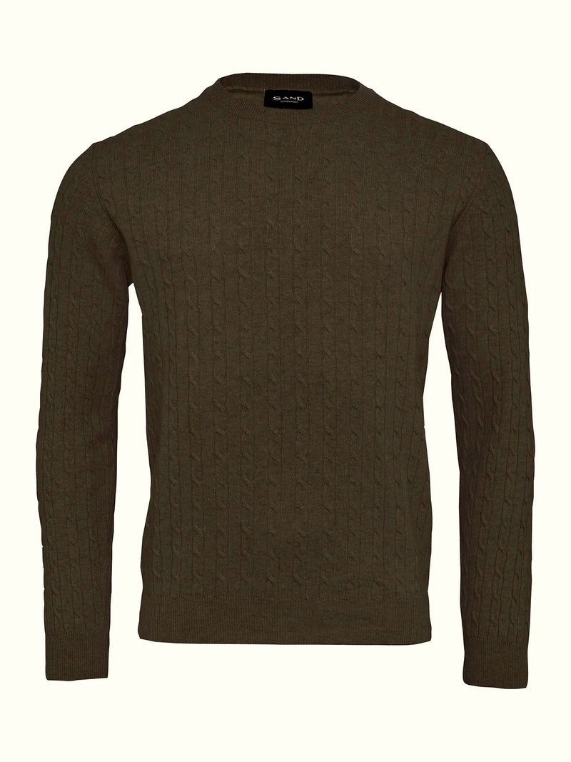 Wool Cashmere Cable Knit Sweater - Dark Brown