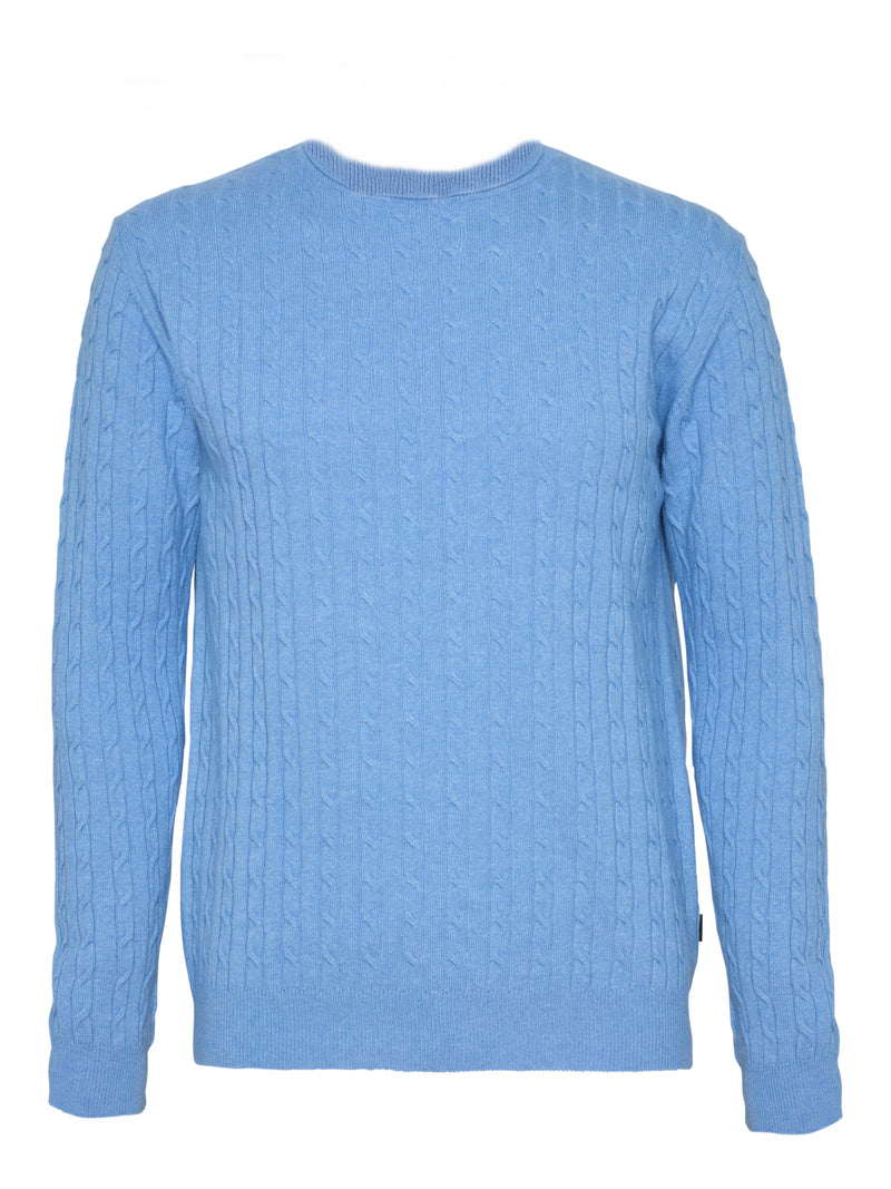 Wool Cashmere Cable Knit Sweater - Light Blue