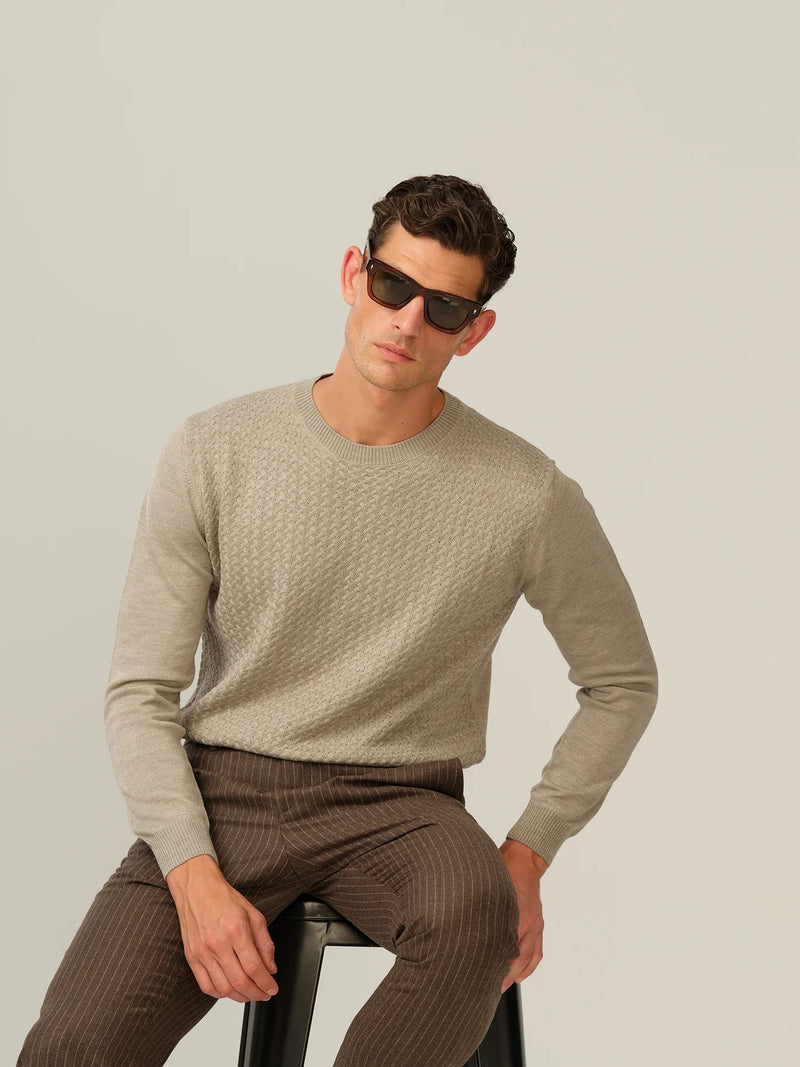 Merino Wool Structured Long Sleeve Knit - Natural