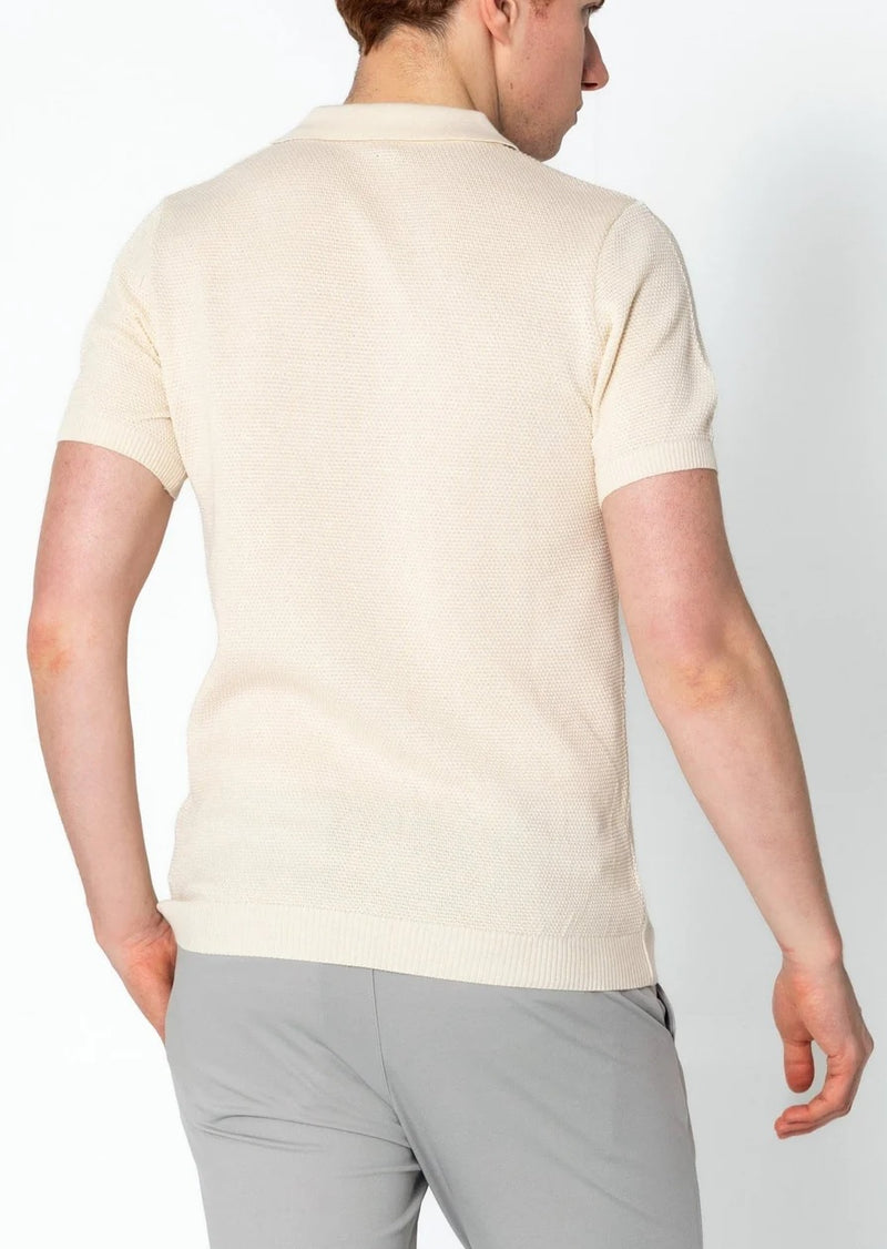 Jersey V-Neck Polo - Beige