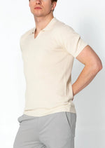 Jersey V-Neck Polo - Beige