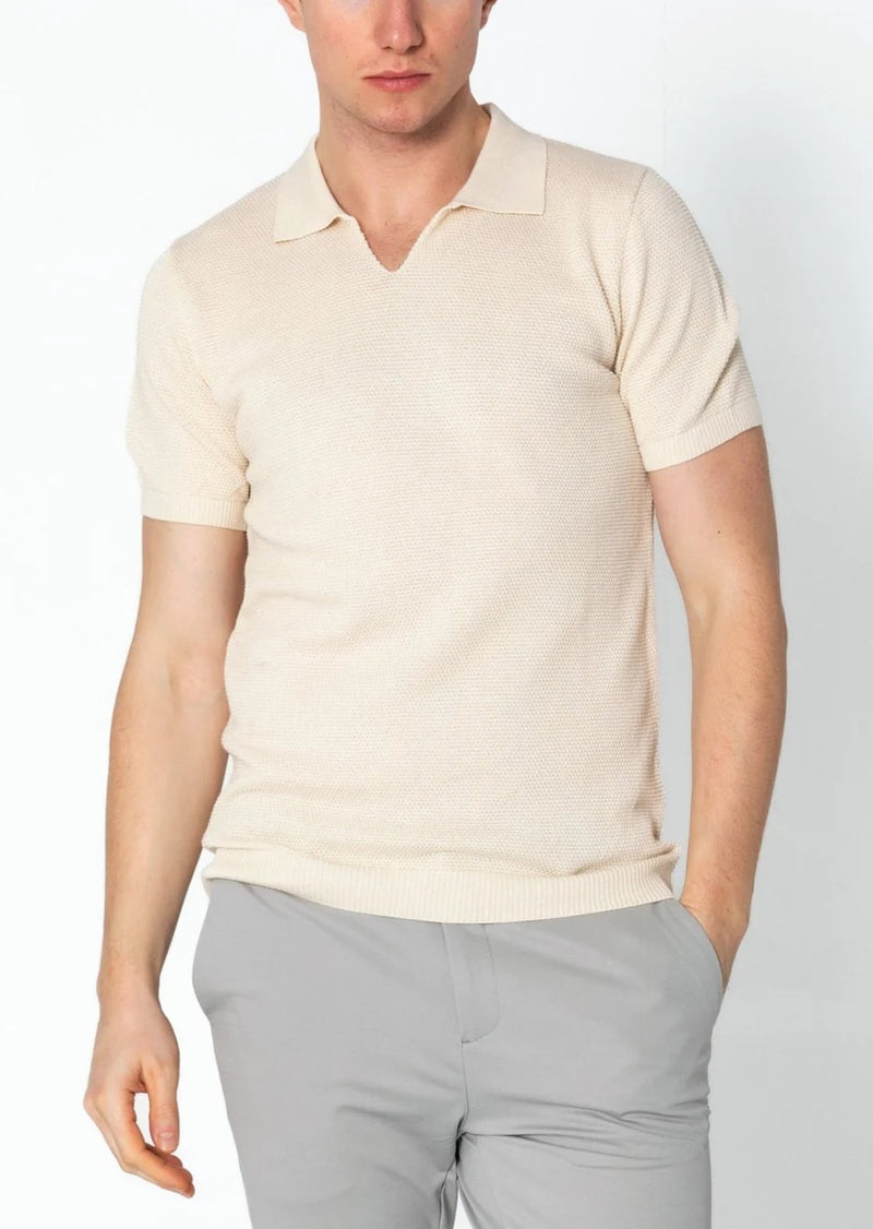 Jersey V-Neck Polo - Beige