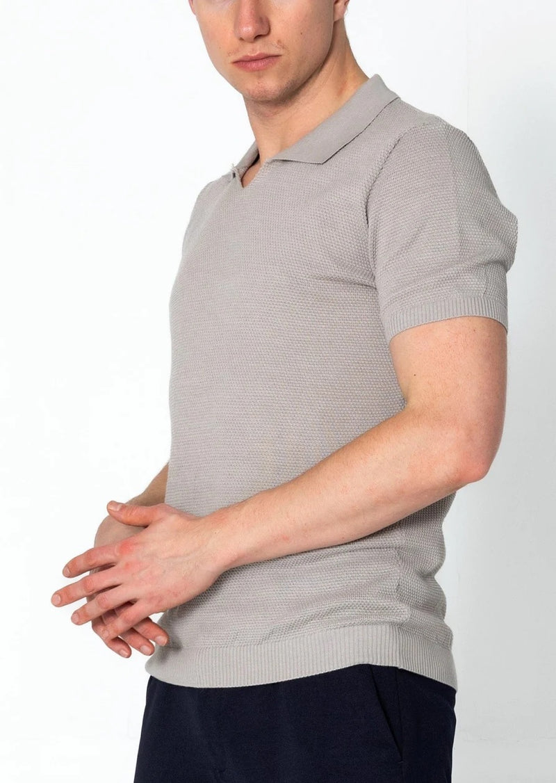 Jersey V-Neck Polo - Grey