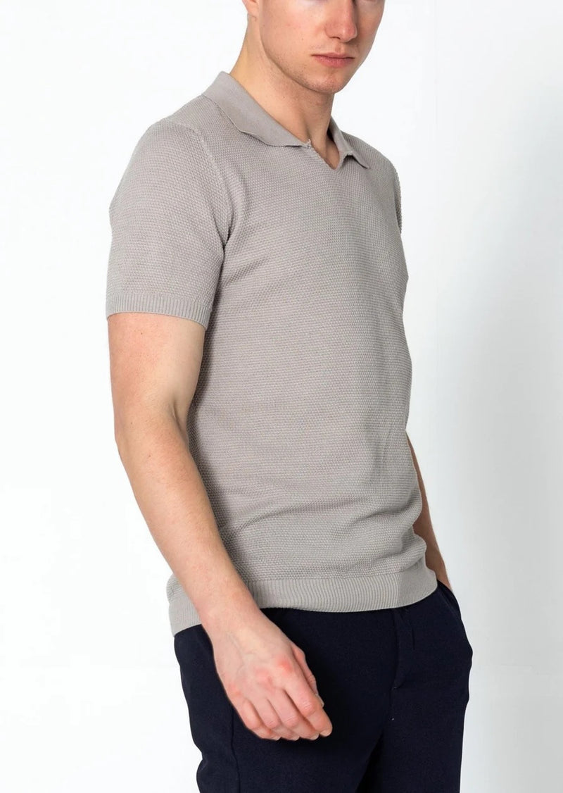 Jersey V-Neck Polo - Grey