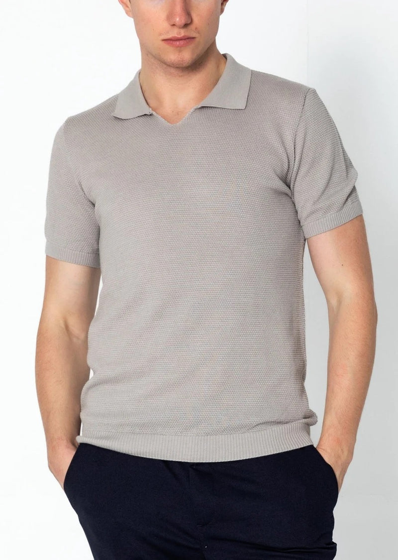 Jersey V-Neck Polo - Grey