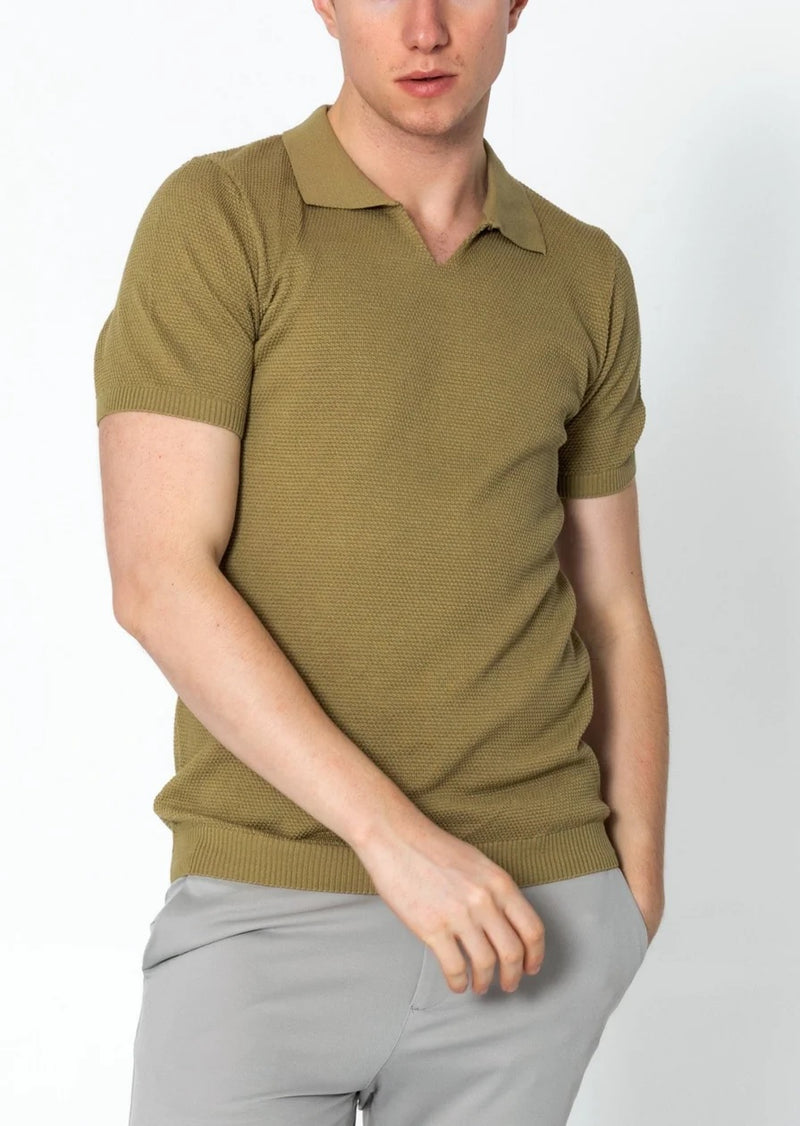 Jersey V-Neck Polo - Light Green