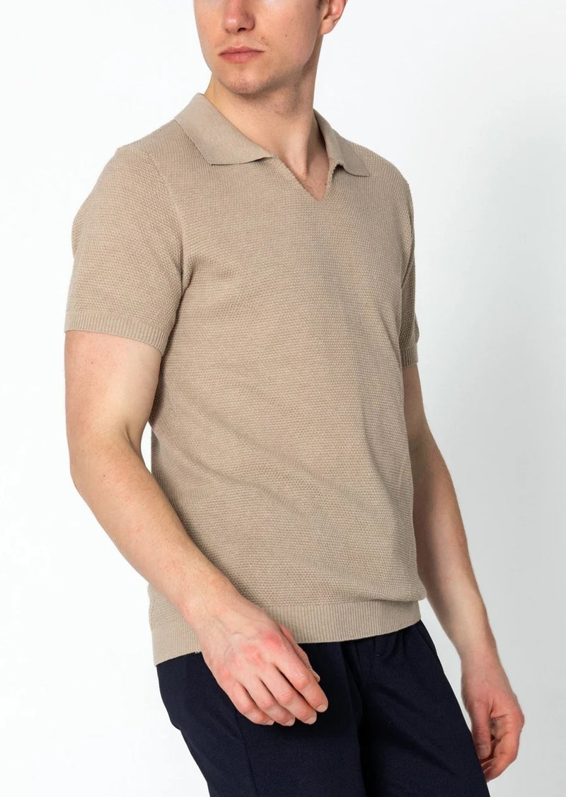 Jersey V-Neck Polo - Stone