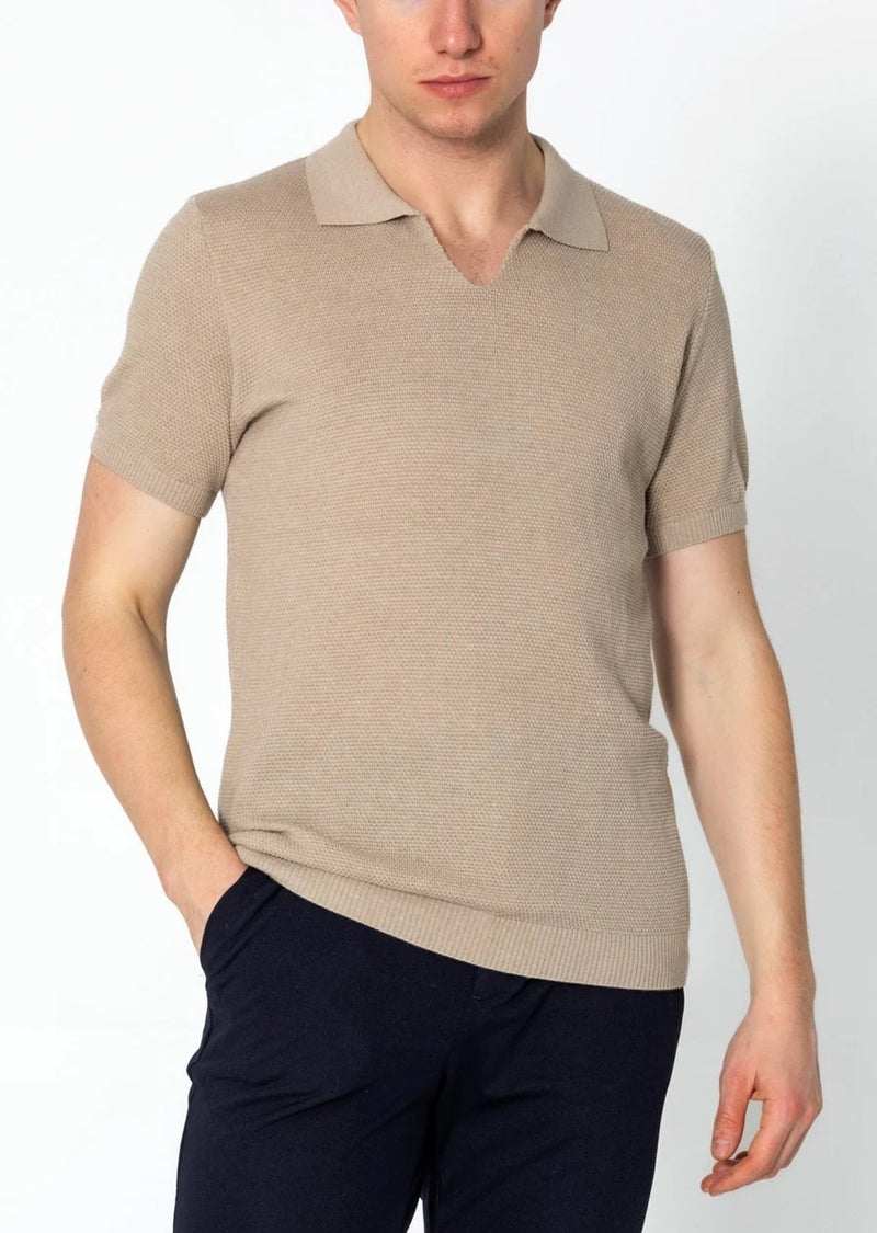 Jersey V-Neck Polo - Stone