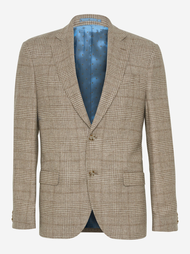 Merino Wool & Cashmere Plaid Blazer - Light Beige