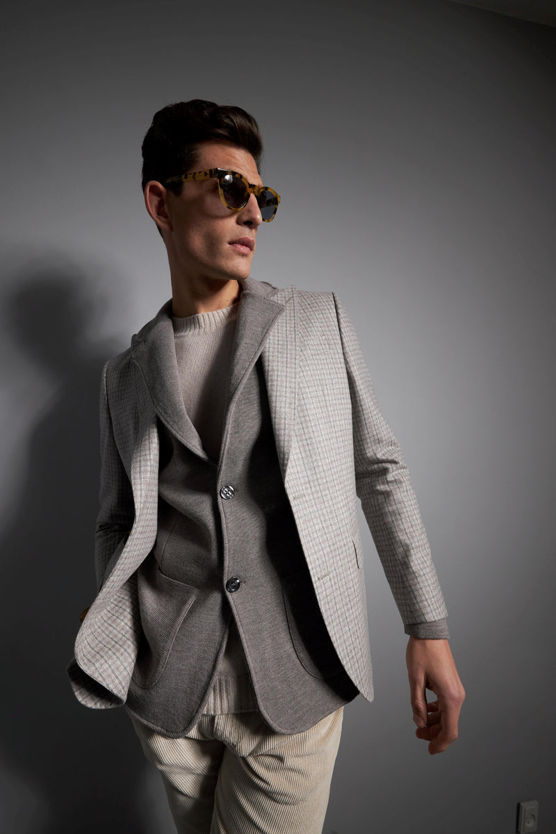 Italian Wool Cashmere Blazer with Stretch - Light Grey