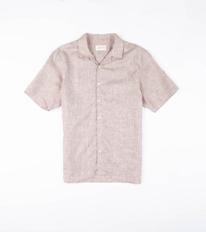 Camp Collar Linen Short Sleeve Shirt - Almond