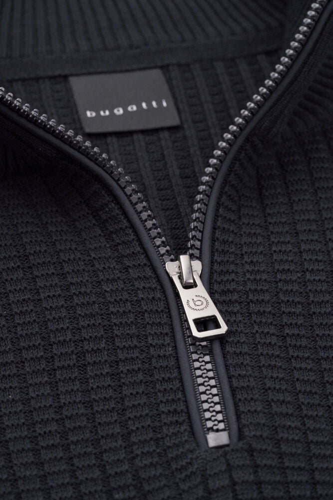 Waffle Textured Quarter Zip Pullover - Navy