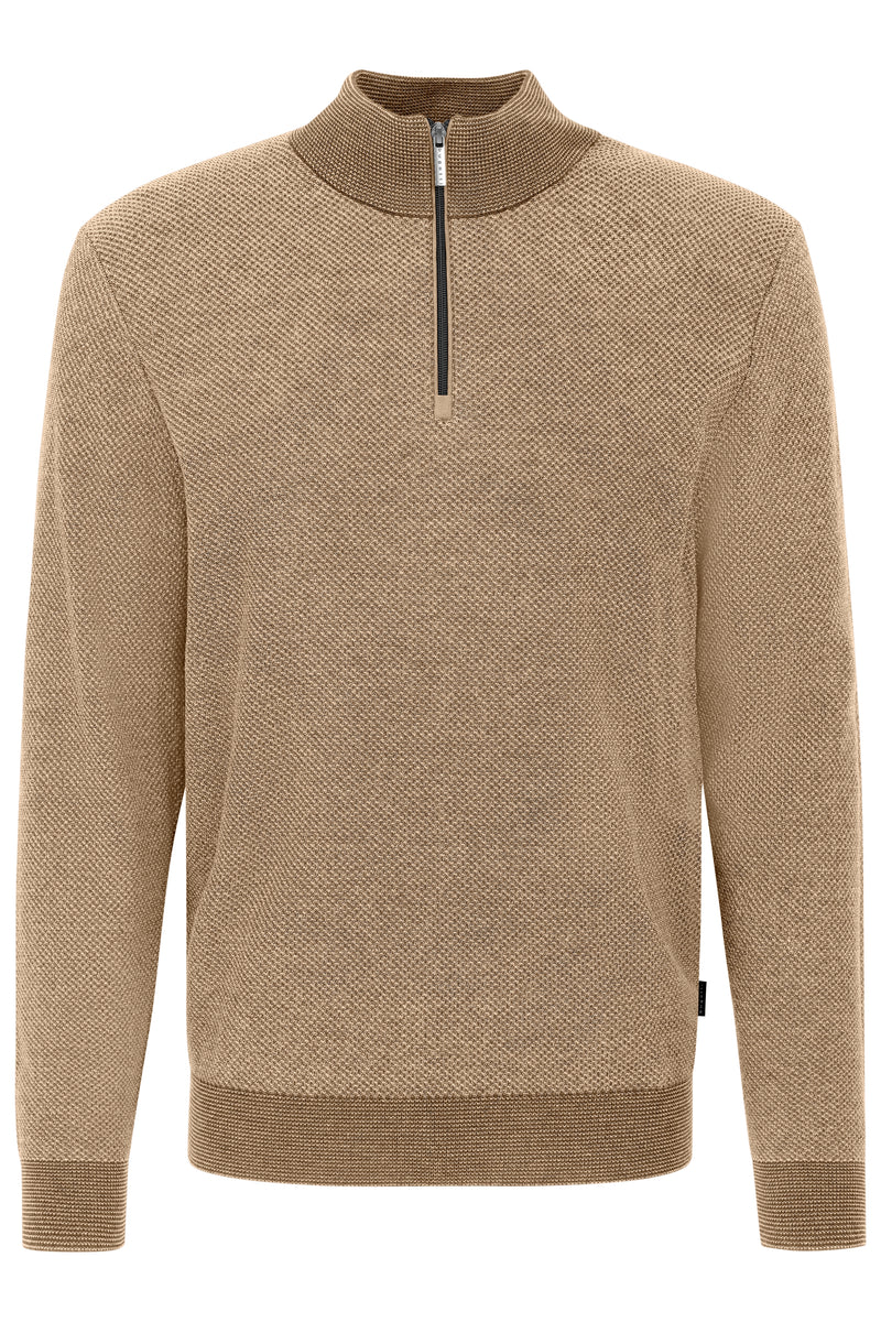 Two-Tone Quarter Zip Pullover - Beige