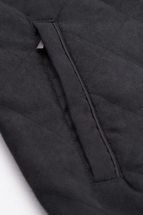 Diamond Quilted Cotton Zip Jacket - Black