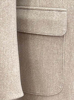 Unlined 3 Button Wool Overcoat with Peak Lapel - Sand