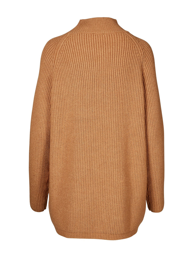 Venja Ribbed Mock Neck Sweater with Zipper - Sand