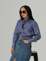 Cotton Poplin Striped Shirt - Navy